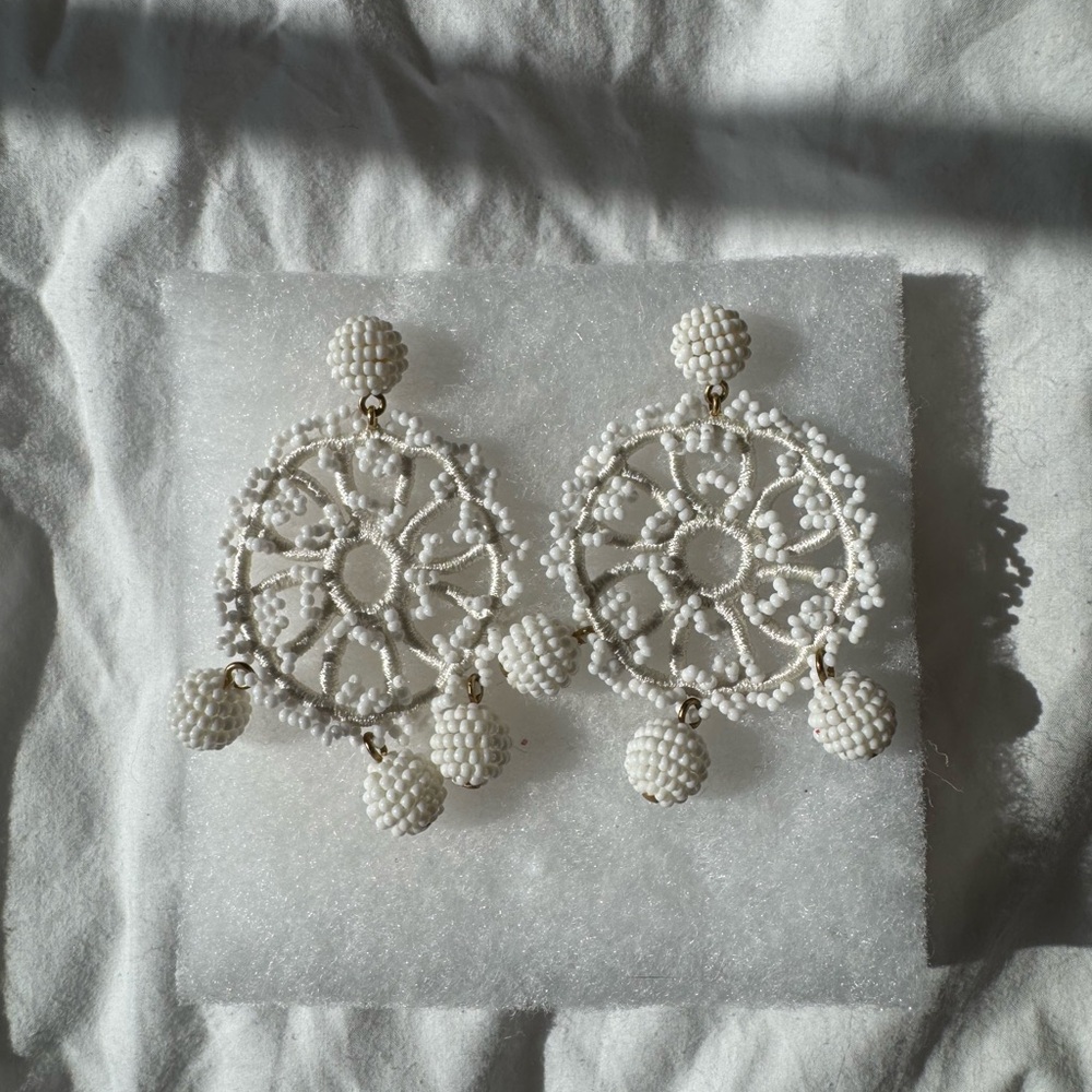 Elegant White Beaded Earrings